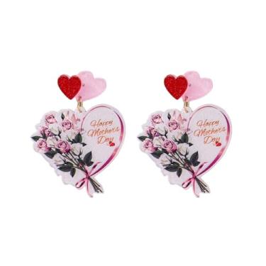 Imagem de Brincos de coração Love Mom para mulheres, envelope rosa vermelho e rosa, presente de joias para o dia das mães, Large, Acrílico, Sem pedra preciosa