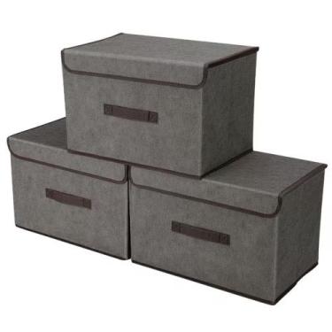 Imagem de Caixa Organizadora de Tecido com Tampa  Empilhável e Economiza Espaço 