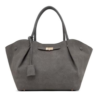 Imagem de NEWBELLA Bolsa feminina de couro vegano, bolsa de grande capacidade, bolsa de ombro vintage Hobo com alça superior para uso diário e trabalho, Camurça cinza