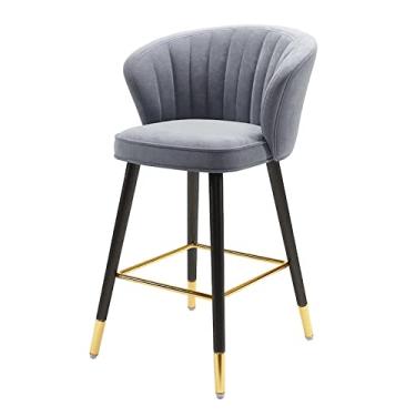 Imagem de Banquetas de bar, conjunto de banquetas de bistrô, bancos de bar de cozinha, café da manhã, cadeira de bar, assento acolchoado de veludo, preto, azul, cinza, pernas de metal