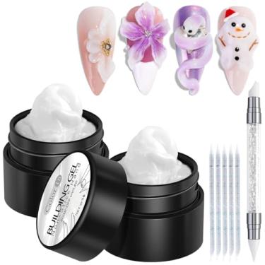 Imagem de Fcozpjk Kit de gel sólido Builder, 2 peças de gel branco para esculpir 3D, não pegajoso, com caneta de silicone, géis duros para moldar unhas, design de flores, manicure e salão de beleza