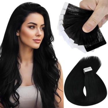 Imagem de Sunny Hair Extensões de cabelo humano real com fita adesiva invisível Remy extensões de cabelo para mulheres preto azeite 30,5 cm 20G