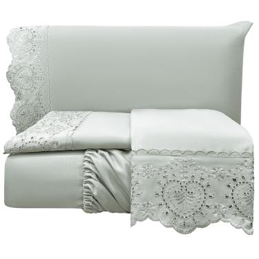 Imagem de Jogo de Cama Lençol Casal Nupcial Percal 300 Fios 4 Peças - Cinza