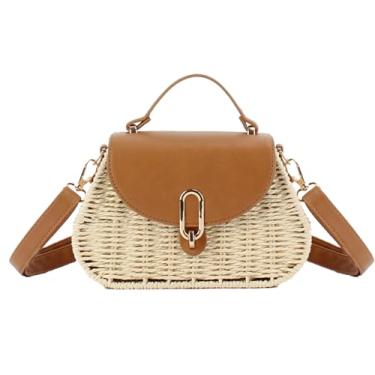 Imagem de 2025 Bolsa transversal de papel corda de palha de palha férias férias férias casual alça superior bolsa, Bege