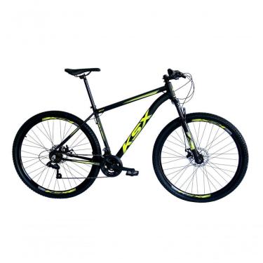 Imagem de Bicicleta Aro 29 Ksx Sd7 21v Cabos Internos Alumínio Freios A Disco Garfo Suspensão Preto Amarelo Tamanho 15