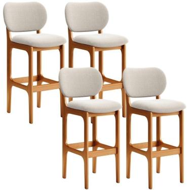 Imagem de Kit 04 Banquetas Alta Bar Cozinha Sala Jantar Fixa Betta L02 Imbuia Bouclê Creme - Lyam Decor