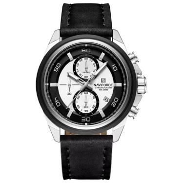 Imagem de Relógio Masculino Pulseira De Couro Genuíno Com Cronógrafo De Quartzo Esportivo 30m Branco Prata