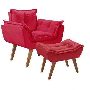 Imagem de Kit Poltrona Opalla Com Puff Moveis D Salla Vermelho