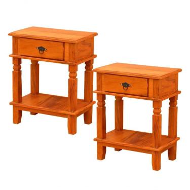 Imagem de Kit 2 Mesa Cabeceira 55 X 35 Cm 1 Gaveta Madeira Maciça Natural