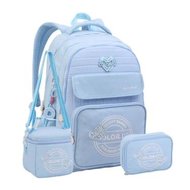 Imagem de Kit Mochila Costas Color Up Lancheira Estojo Escolar Glitter Cor:Céu -