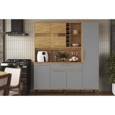 Imagem de Kit De Cozinha Compacta Touriga C- 6 Portas E 1 Gaveta 220cm Amendoa-cinza - Ronipa