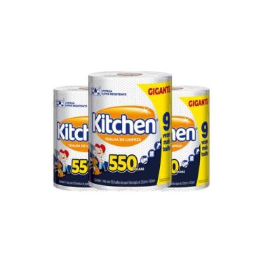 Imagem de Kit 3 Rolos Papel Toalha c/ 550 Folhas Cada - Limpeza Geral - Kitchen 