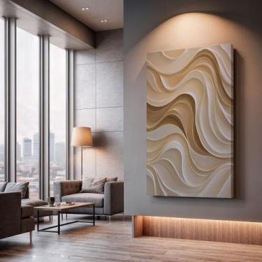 Imagem de Quadros Decorativos Fluxo Bege 40x60 Moderno Luxo Sala Quarto Escritór