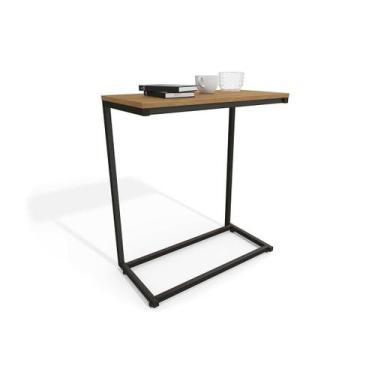 Imagem de Mesa Lateral p/ Sala Industrial LI025 de Apoio Notebook Freijo/Preto -