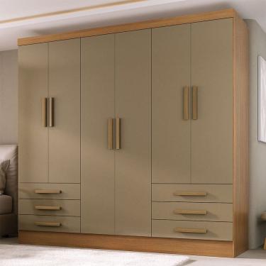 Imagem de Guarda-Roupa Solteiro Lancaster 6 Portas 6 Gavetas 100% Mdf Cinamomo/Cappuccino - Panorama Móveis