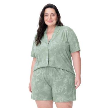 Imagem de Pijama Curto com Abertura Frontal Plus Size Verde Floral - Zee Rucci, 