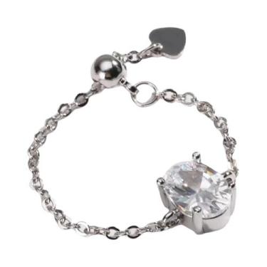 Imagem de Anel De Cadeia De Moda Feminino Ajustável Com Forma Oval E Micro Pavê 
