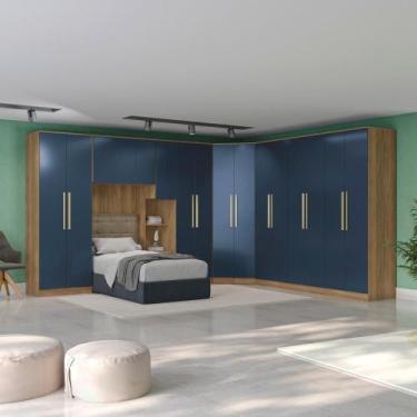 Imagem de Quarto Modular Kappesberg Adapt Nogueira/Azul Profundo 8 Peças 397cm x