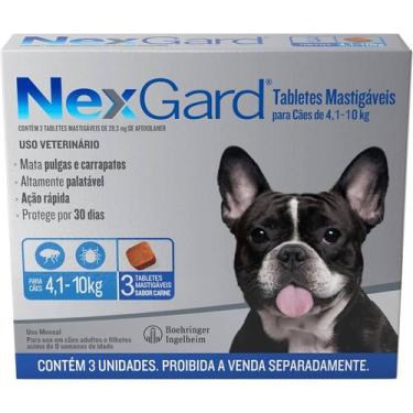 Imagem de Nexgard 3 comprimidos Antipulgas e Carrapatos 4 a 10kg caes cachorro