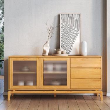 Imagem de Buffet Aparador Canelado Seiva 3 Gavetas 2 Portas com Vidro 162cm Made