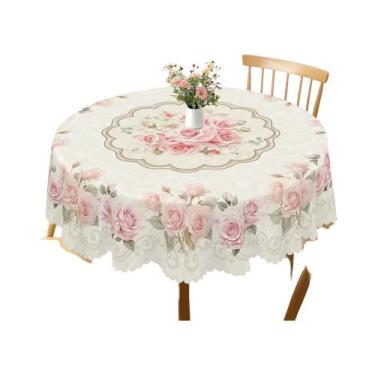 Imagem de Toalha De Mesa Com Padrão De Rosas Retrô Com Adesivo, Conjunto De 4 Pe