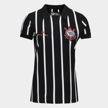 Imagem de Camiseta Polo Corinthians Retrô Japão Feminina, Preto, G