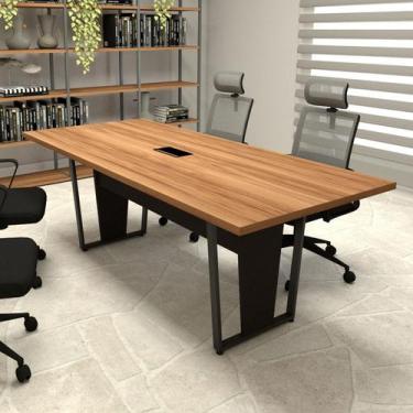 Imagem de Mesa de Reunião Pés Metal 2m Nogal Caixa de Tomadas F5 - F5 Office G, 