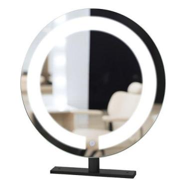 Imagem de Espelho Redondo Simples C/ Iluminação E Suporte Bancada 40cm Moldura P