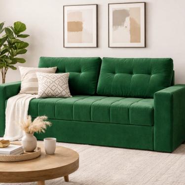 Imagem de Sofá Cama Casal em Tecido Veludo 182cm com Espuma D28 Murilo Veludo Verde