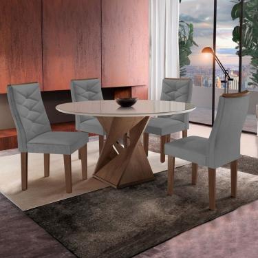 Imagem de Conjunto Sala de Jantar 4 Lugares Redonda Tampo 100cm Vidro/mdf Mesa e Cadeiras Barcelona Yescasa Chocolate/Cinza