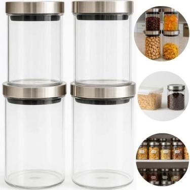 Imagem de Conjunto 4 de Potes de Vidro Tampa Inox Belovidro Belakaza
