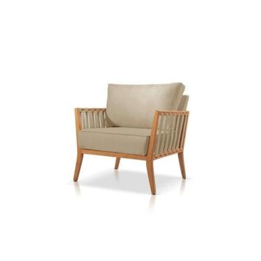 Imagem de Poltrona Safira Suede Bege Médio Sala Estar Confortável - Poltjá Movei