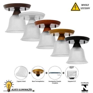 Imagem de Kit 3 Plafons Sino Cúpula Cristal de Sobrepor o Teto Cozinha Quarto Sa