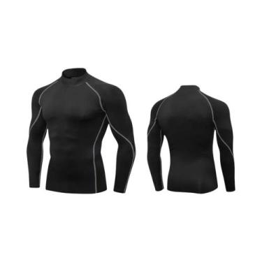 Imagem de Camiseta De Compressão Masculina De Manga Longa Com Gola Alta, Secagem