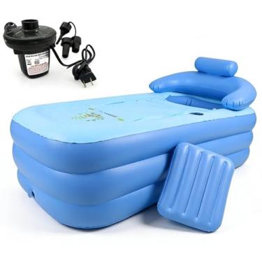 Imagem de Banheira inflável dobrável, banheira inflável de 160 cm para adultos, banheira de hidromassagem portátil, banheira de gelo, banheira de imersão independente WQV SPA com bomba de ar elétrica para