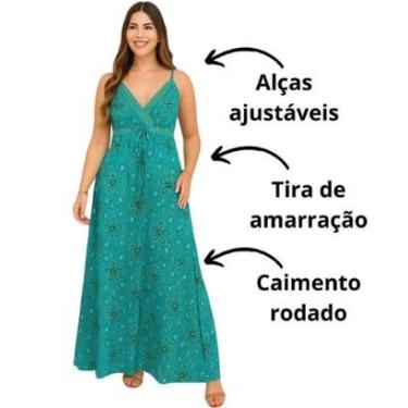 Imagem de Vestido Longo Indiano FMF Azul Estampado Floral Geométrico-Feminino