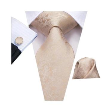 Imagem de Gravata De Seda Elegante Masculina Com Lenço De Bolso E Abotoaduras - 