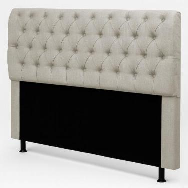 Imagem de Cabeceira Cama Box Casal Padrão Sarah 140cm com Frame Linho Bege Cru -