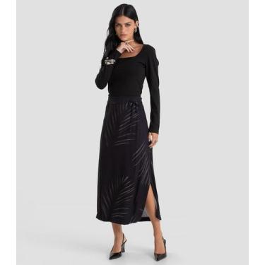 Imagem de Saia Midi Feminino em Tecido Viscose Dianna Preto, G, Preto