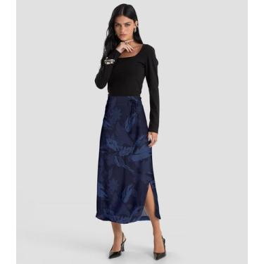 Imagem de Saia Midi Feminino em Tecido Viscose Dianna Azul, P, Azul