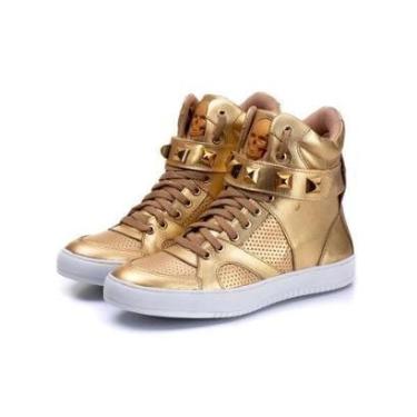 Imagem de Tênis Sneaker Feminino Piramide Cano Alto Fitness Academia Caveira Couro Legítimo-Feminino