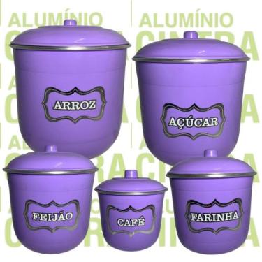 Imagem de Jogo de Porta Mantimentos Lata Potes Arroz 5 pecas em Alumínio - Alumí