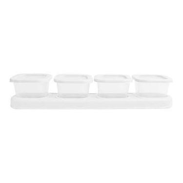 Imagem de Porta Tempero Condimentos Com 4 Potes Transparente e Branco - Keita