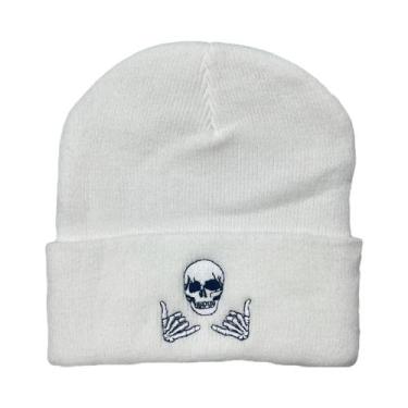 Imagem de Gorro De Malha Unissex Quente De Inverno Com Bordado De Caveira, Touca