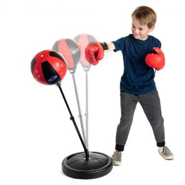 Imagem de Saco de pancadas infantil NSG com luvas de boxe, base livre, altura ajustável, PVC, vermelho e preto