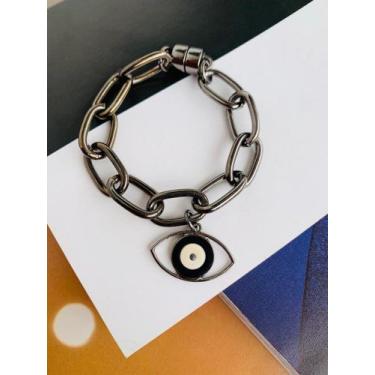 Imagem de Braceletes Pulseiras folheadas Maxi Olho Grego a Ródio Negro e Prata -