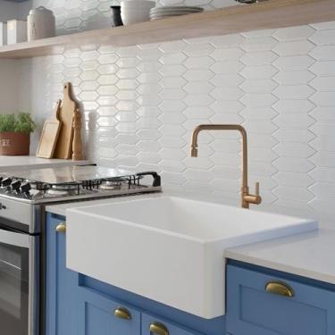 Imagem de Cuba Cozinha Farm Sink Padrão 55 Cm Estilo Fazenda Avental - Branco - 