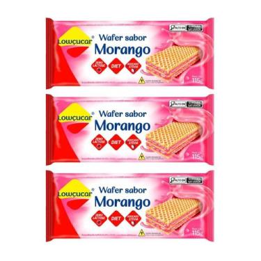 Imagem de Kit 3 wafer diet zero lactose açucar morango 115g lowçucar