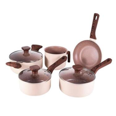 Imagem de Jogo de Panelas Antiaderente Cerâmica Cooktop Fogão Indução Kit 5 Peça