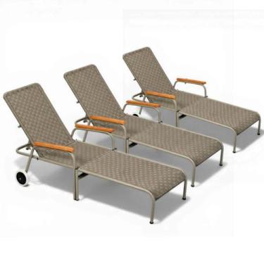 Imagem de Kit 3 Espreguiçadeiras AcquaFlex - Type Decor, Champagne/Fendi